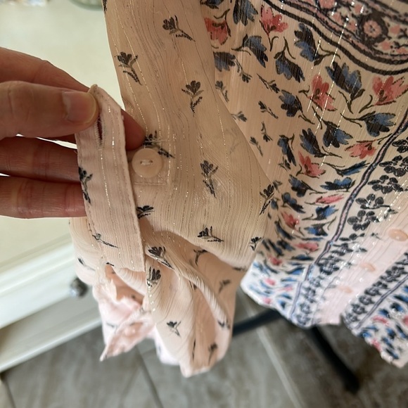 Style & Co XXL baby pink semi share button down Boho floral metallic blouse​​​ - Picture 6 of 14